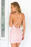 Pink Lace Cross Tie Back Dress