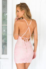 Pink Lace Cross Tie Back Dress