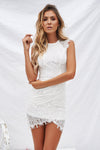 White Lace High Neckline Dress with Double Overlay Skirt