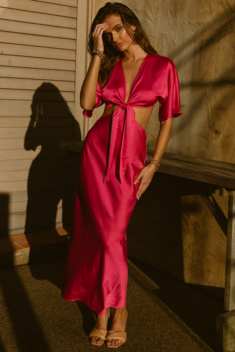 *Kayla Midi Dress (Fuchsia)