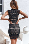 Black Lace High Neckline Dress with Double Overlay Skirt