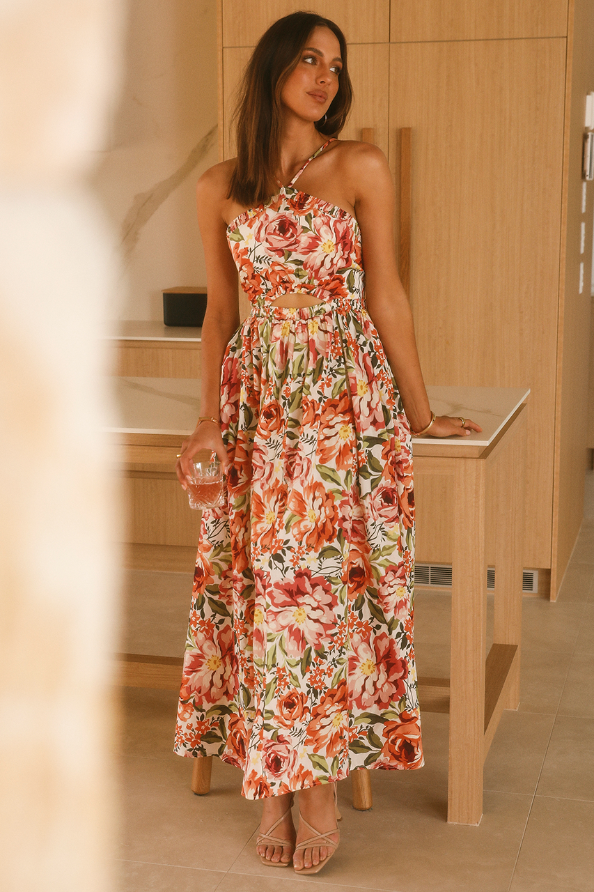 *Madeira Midi Dress (Orange Floral), XL *Madeira Midi Dress (Orange Floral), XL