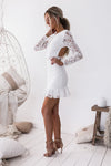 White Long Lace Sleeve High Neck Party Dress