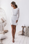 White Long Lace Sleeve High Neck Party Dress