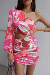 Asymmetrical Neckline Draped Dress