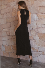 Black Moss Midi Stretchy Slinky Jersey Dress