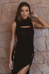 Black Moss Midi Stretchy Slinky Jersey Dress