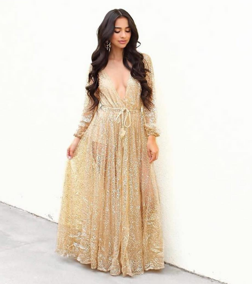 Nala Glitter Gown Dress (Gold)