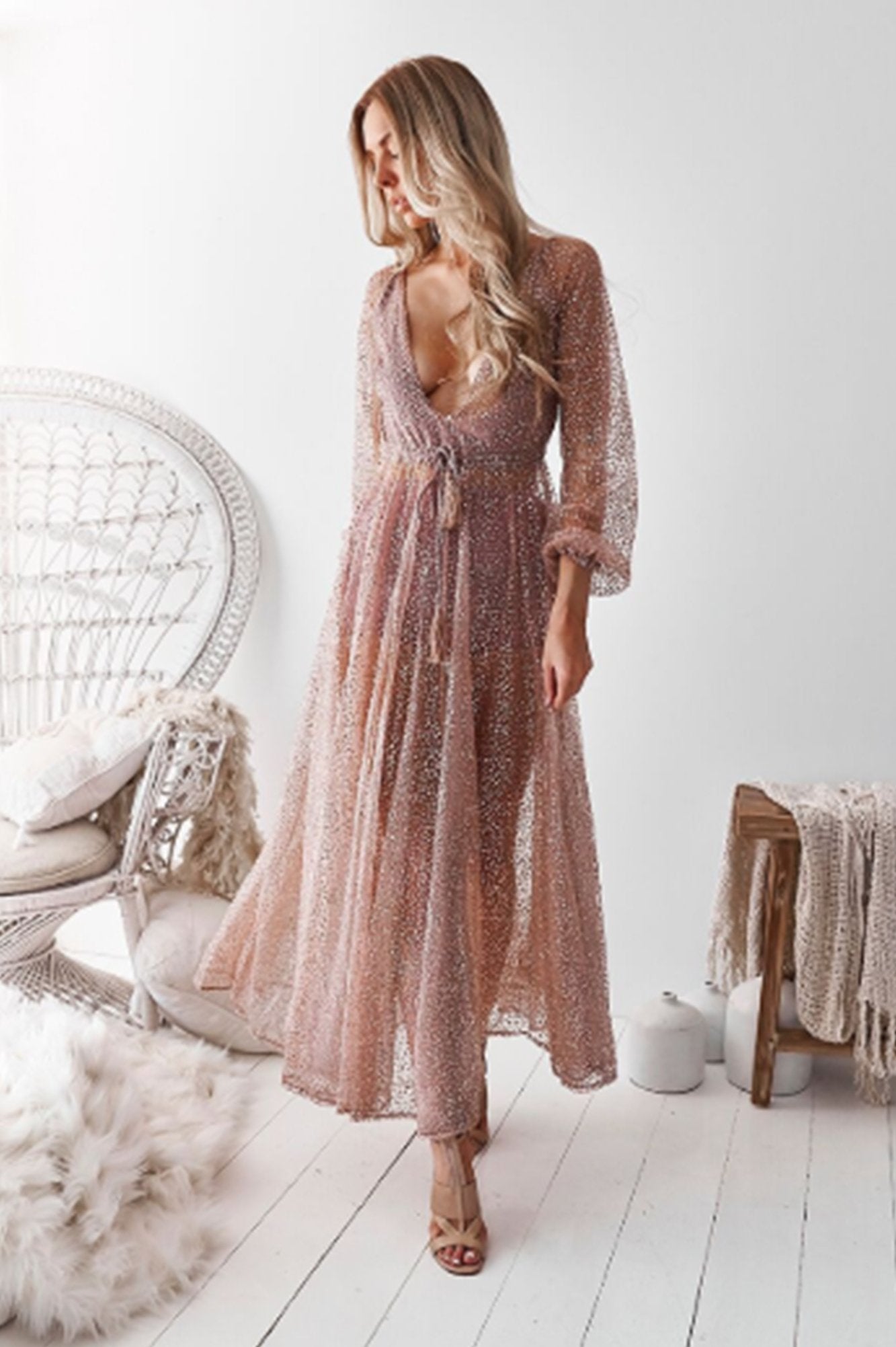 Nala Glitter Gown Dress (Rose Gold), M Nala Glitter Gown Dress (Rose Gold), M