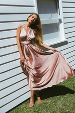 The Perfect Date Satin Maxi Dress (Mocha) - BEST SELLING