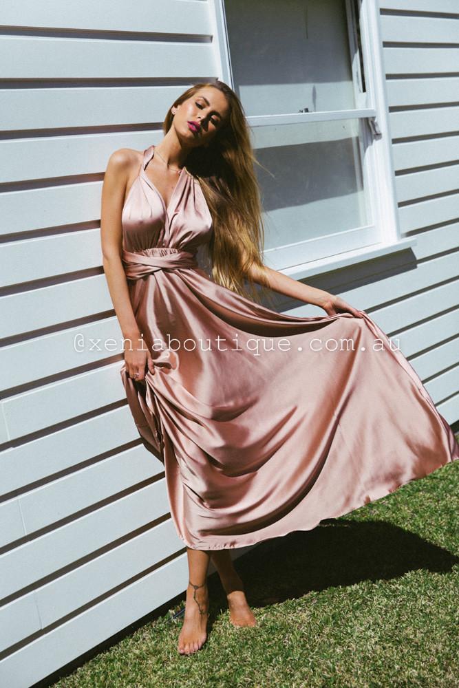 The Perfect Date Satin Maxi Dress (Mocha) - BEST SELLING