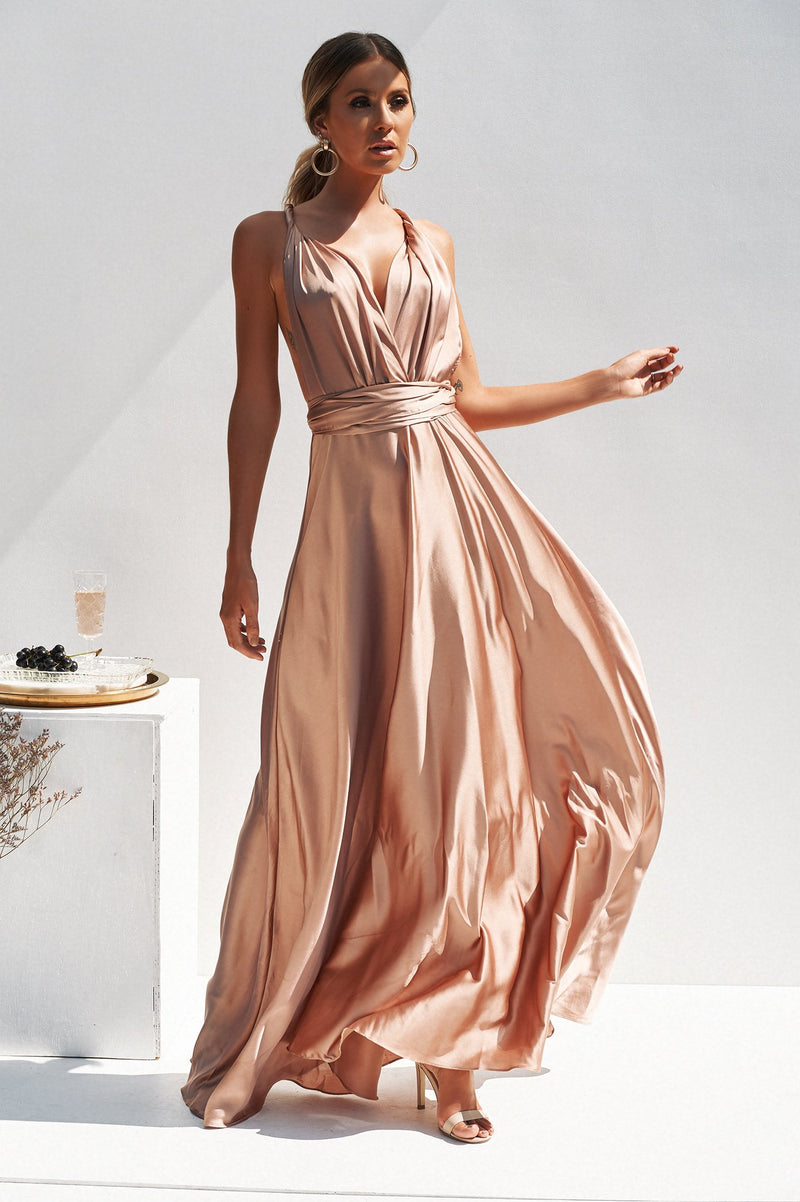 The Perfect Date Satin Maxi Dress Mocha BEST SELLING UsTrendy