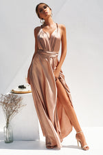 The Perfect Date Satin Maxi Dress (Mocha) - BEST SELLING