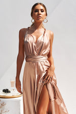 The Perfect Date Satin Maxi Dress (Mocha) - BEST SELLING