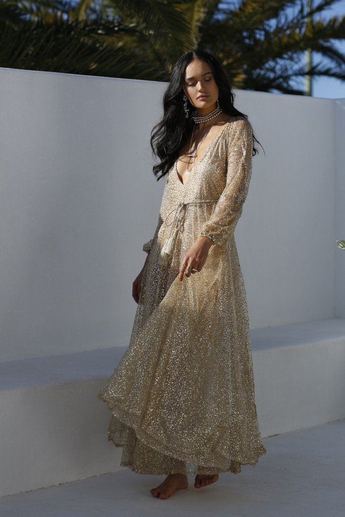 Nala Glitter Gown Dress (Gold) UsTrendy Nala Glitter Gown Dress (Gold) UsTrendy