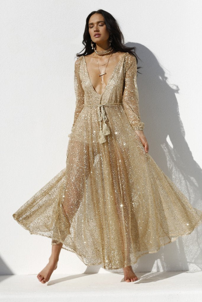 Nala gold mirrored tulle gown clearance