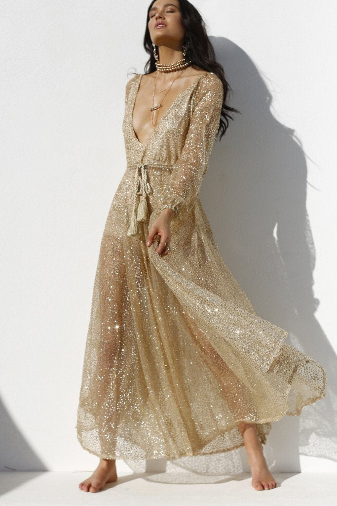 Nala Glitter Gown Dress (Gold)