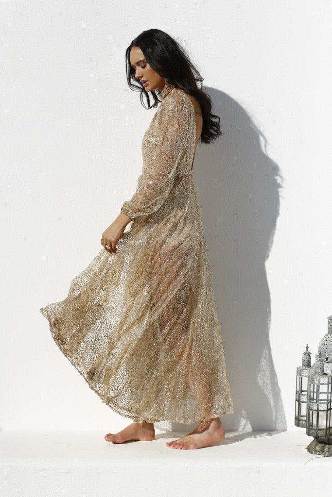 Nala Glitter Gown Dress (Gold)