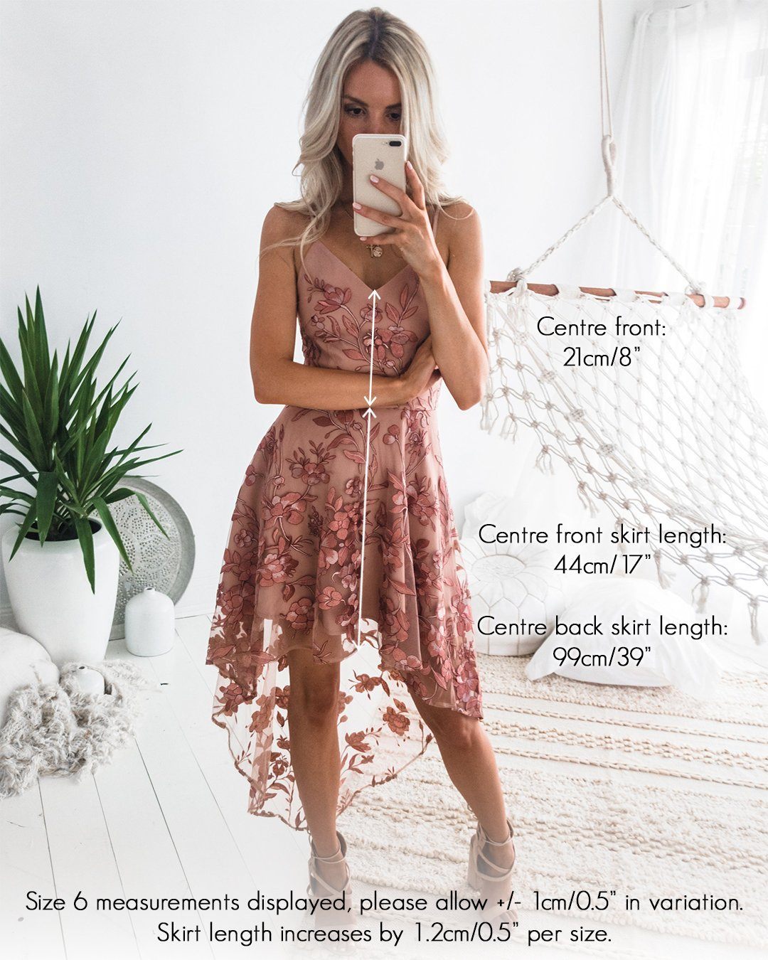Embroidery Rose High Low Dress, L Embroidery Rose High Low Dress, L
