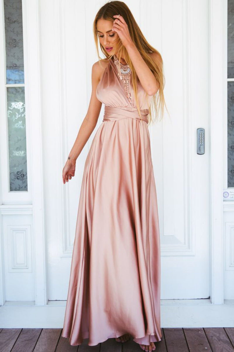 The Perfect Date Satin Maxi Dress (Mocha) - BEST SELLING