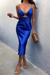 Royal Blue Midi Length Twist Cut Out Slip Dress