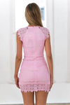 Drape Mini Dress with Pink Lace Overlay