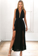 Black Crochet Lace Back Detail Maxi Dress