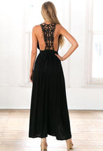 Black Crochet Lace Back Detail Maxi Dress
