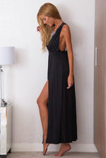 Black Crochet Lace Back Detail Maxi Dress