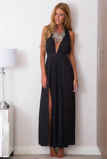 Black Crochet Lace Back Detail Maxi Dress