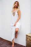 White Embroidered Neck T-Back Maxi Dress