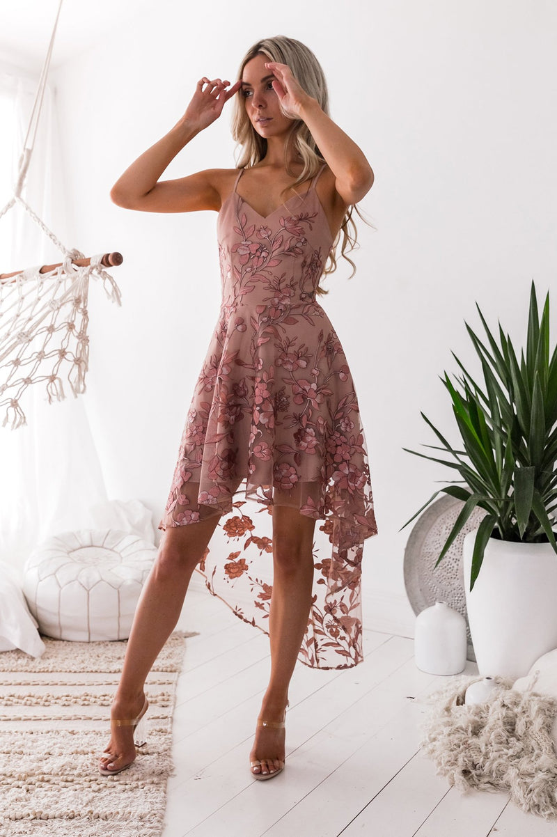 Embroidery Rose High Low Dress