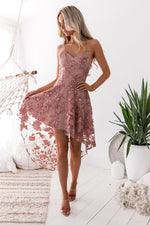 Embroidery Rose High Low Dress