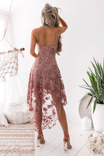 Embroidery Rose High Low Dress