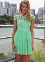 Green Embroidered Lace Top Dress with Tulle Pleated Skirt
