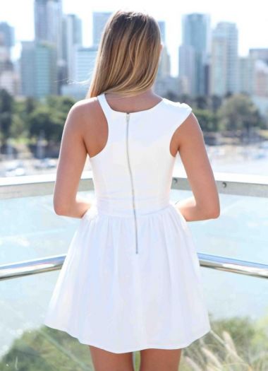 White Cutaway Bust & Short Sleeve Skater Dress
