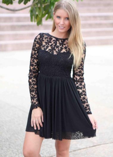 Black Floral Embroidered Top Dress with Tulle Bottom
