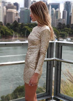 GOLD SEQUIN LONG SLEEVE BODYCON DRESS