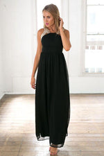 Black Sleeveless Maxi Dress with Sequin Cutout Back