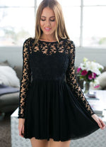 Black Floral Embroidered Top Dress with Tulle Bottom