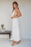 White Embroidered Neck T-Back Maxi Dress